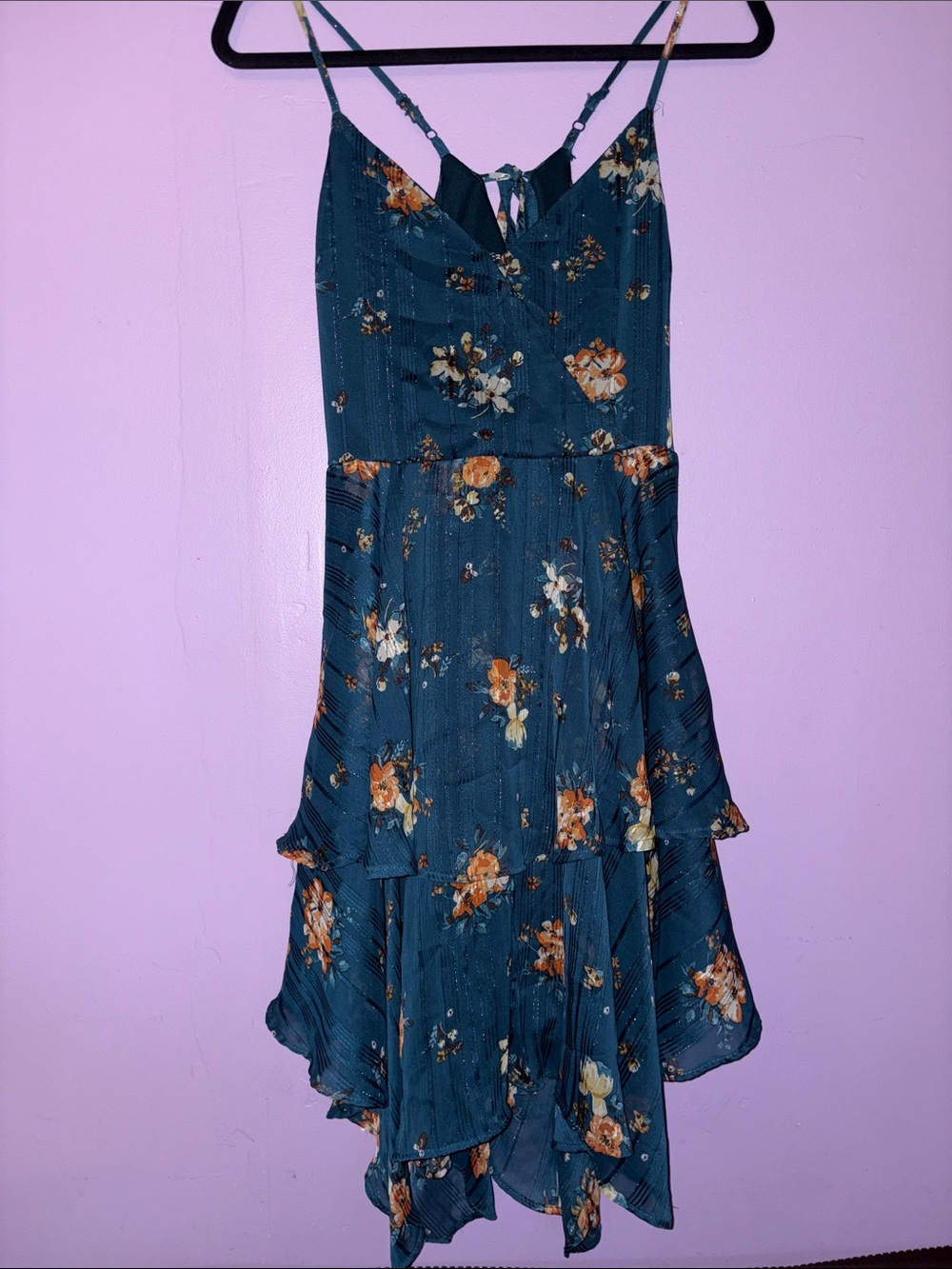 Teal Floral Spaghetti Strap Midi Dress